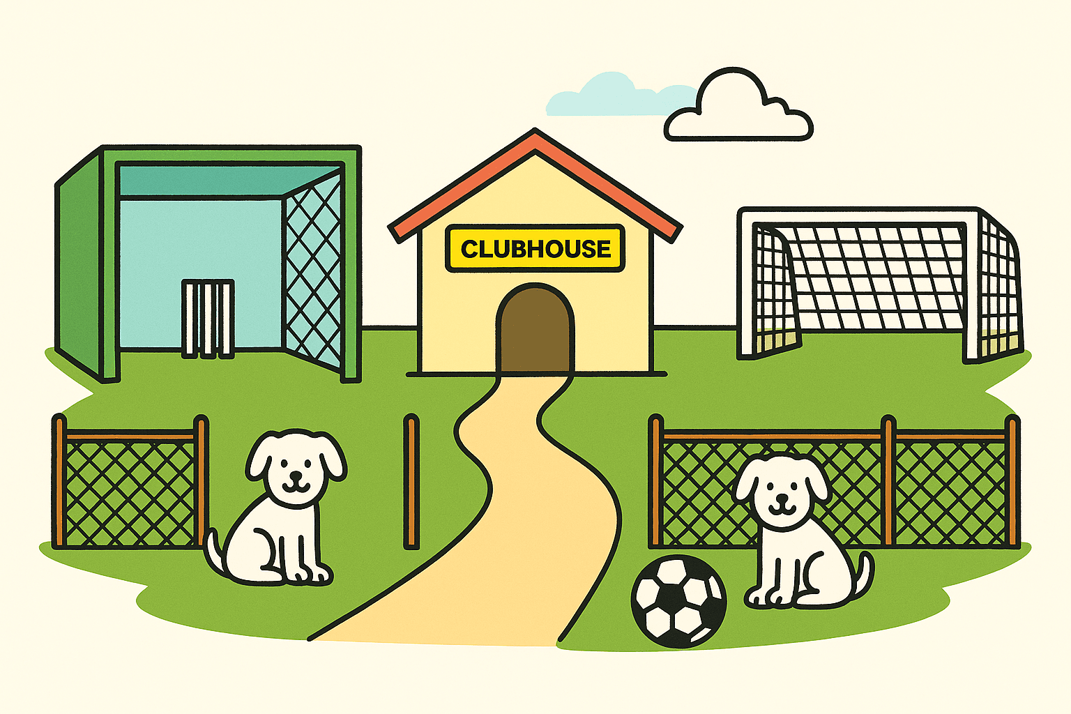 Happy dogs playing at the club